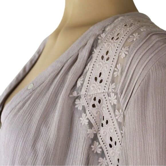 FREE PEOPLE Courtney Victorian Shirt Dress Eyelet Lace High Low Boho, Small - Picture 5 of 11